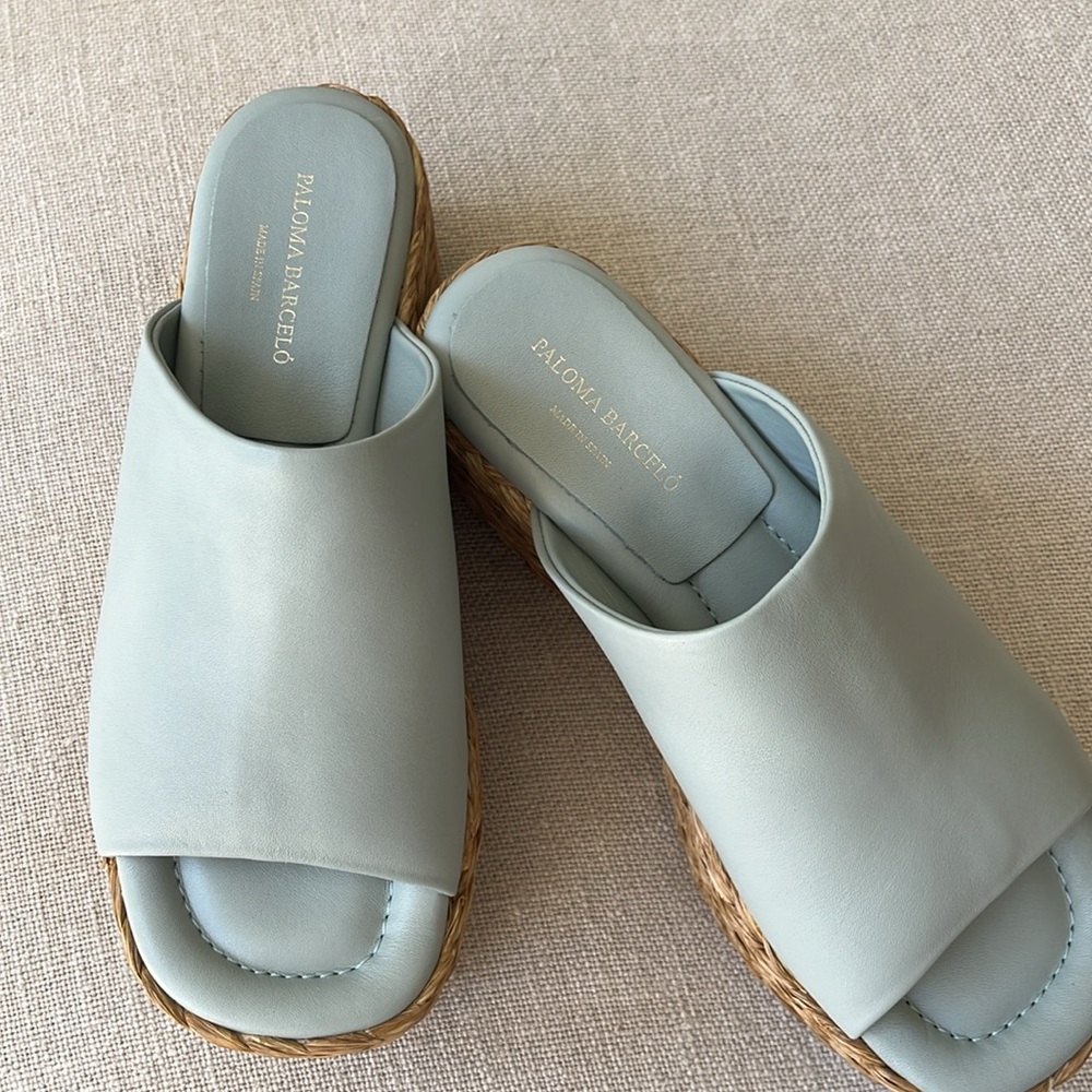 REVOLVE NWT Paloma Barcelo Slide Flatform Espadrille Blue Comfortable Chic🩵